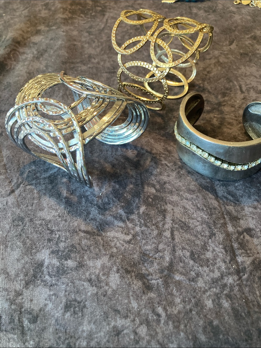 Trio of Metal Decorative Cuffs Bracelet Bundle in Gold and Silver
